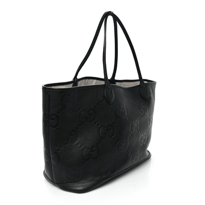 Gucci Monogram Jumbo GG Calfskin Web Large Shopping Tote Black 4 of 12