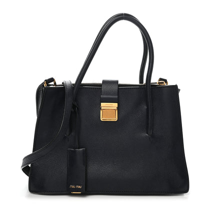 Miu Miu Goatskin Madras Tote Black 2 of 10