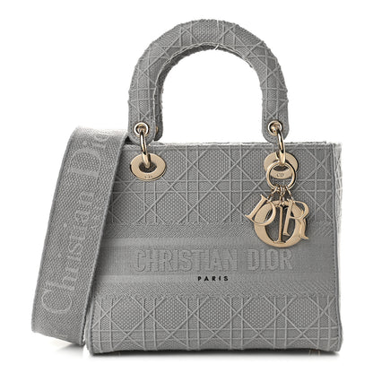 Christian Dior Canvas Embroidered Cannage Medium Lady D-Lite Gray 1 of 7