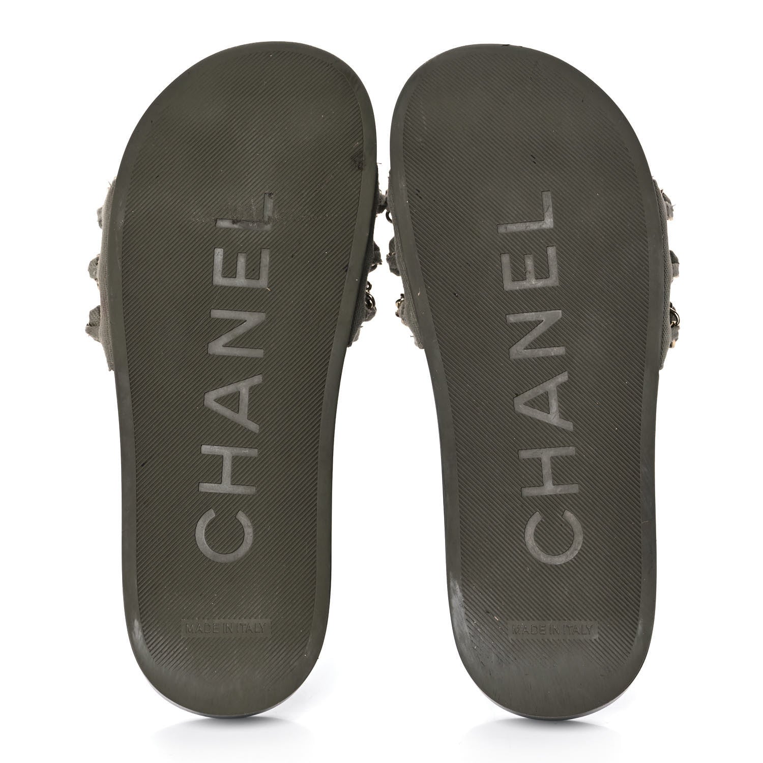 Chanel Canvas Chain Flat Sandals 36 Khaki 5 of 10