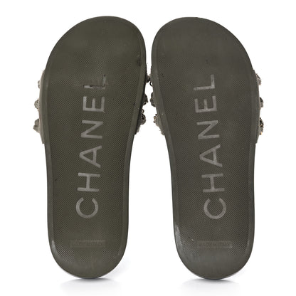 Chanel Canvas Chain Flat Sandals 36 Khaki 5 of 10