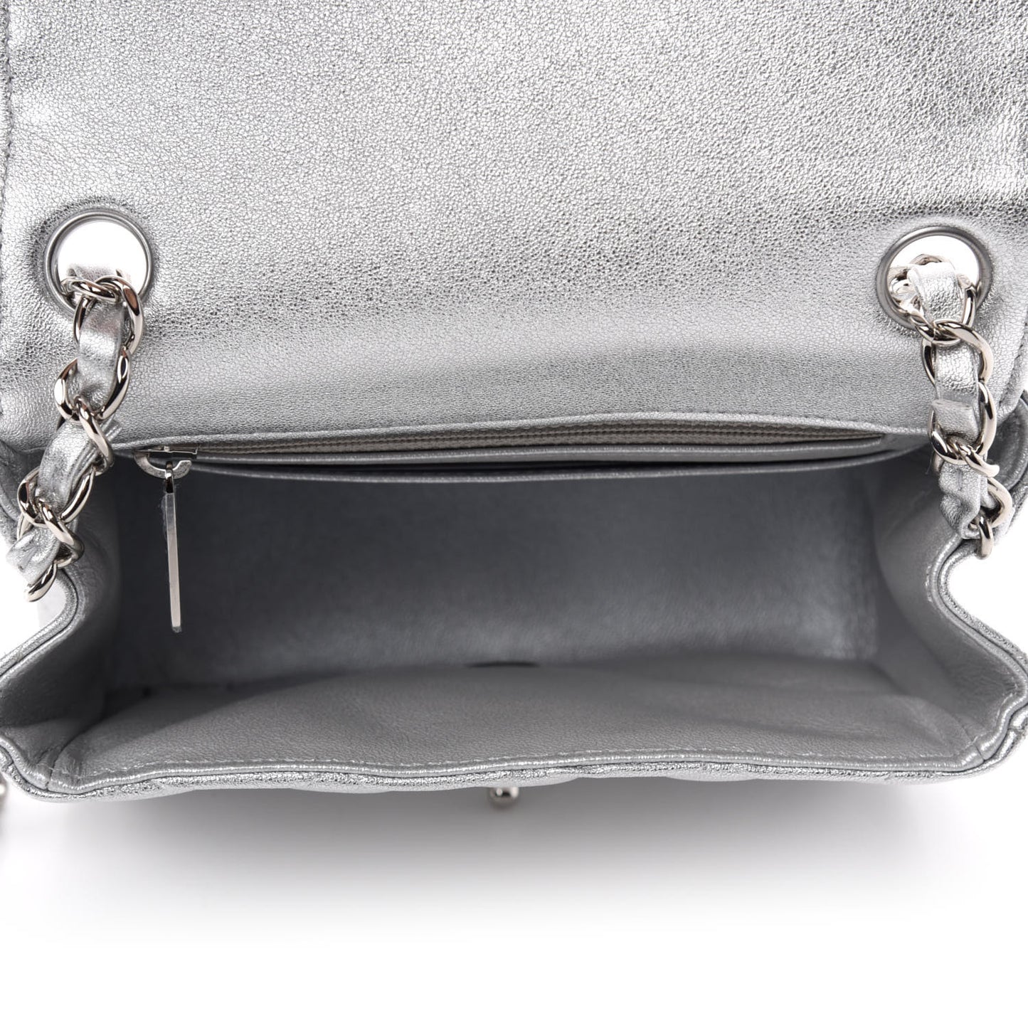 Metallic Lambskin Quilted Mini Square Flap Silver