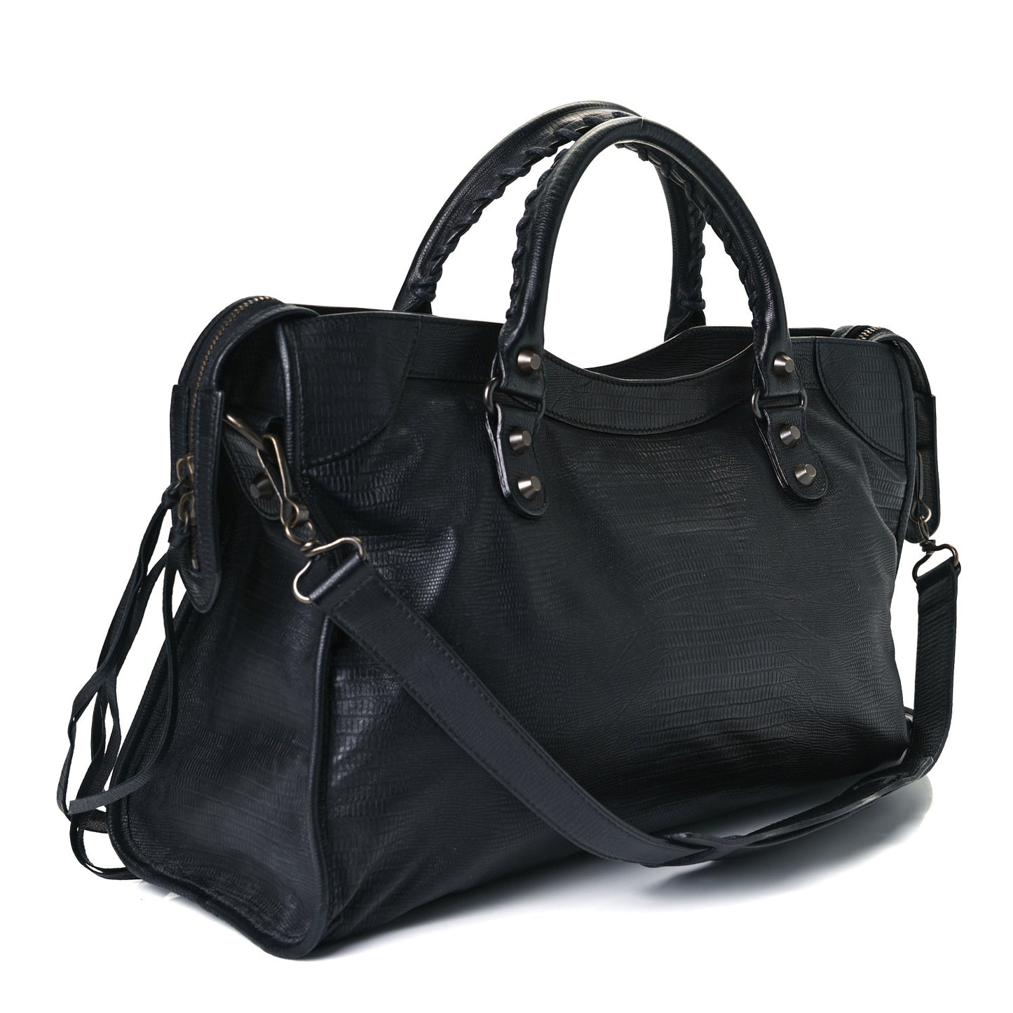 Calfskin Lizard Embossed Classic Hardware City Black