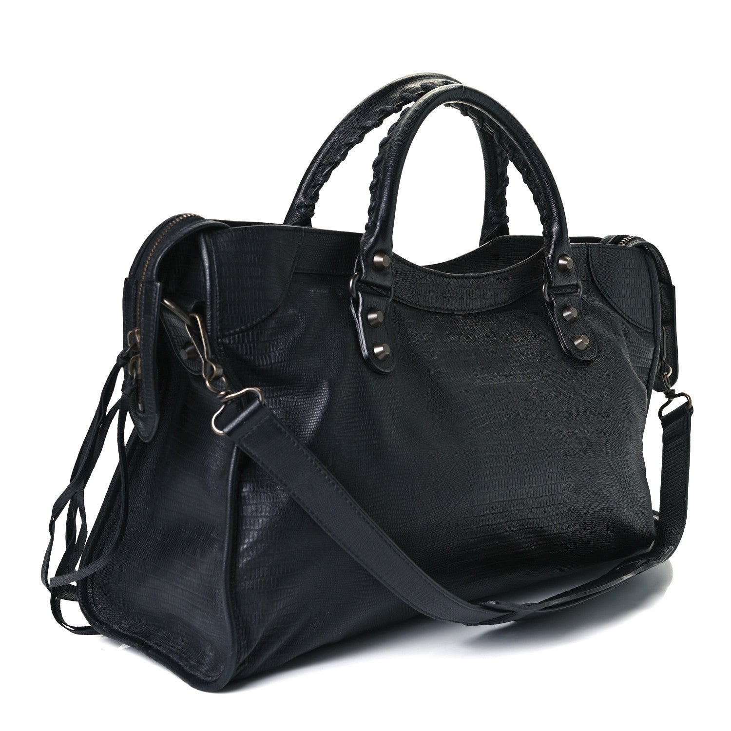 Balenciaga Calfskin Lizard Embossed Classic Hardware City Black 2 of 14