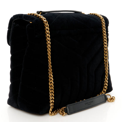 Saint Laurent Velvet Y Quilted Monogram Small Loulou Chain Satchel Black 2 of 10