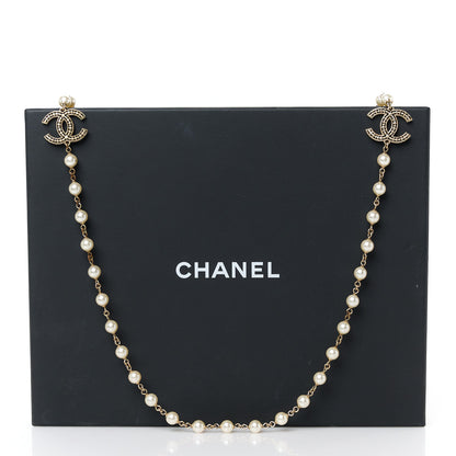 Chanel Crystal Pearl CC Long Necklace Gold 5 of 5