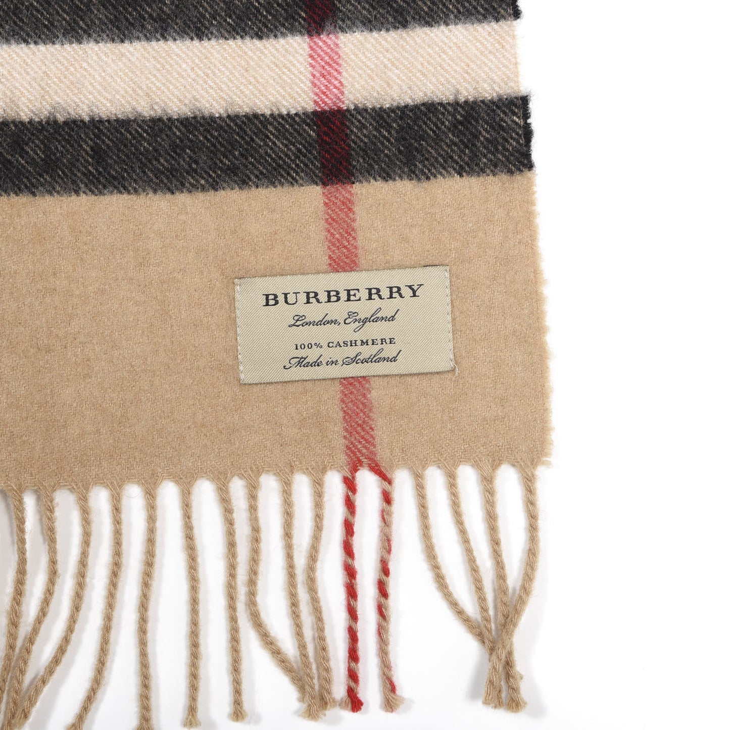 Cashmere Giant Heritage Check Fringe Scarf Camel