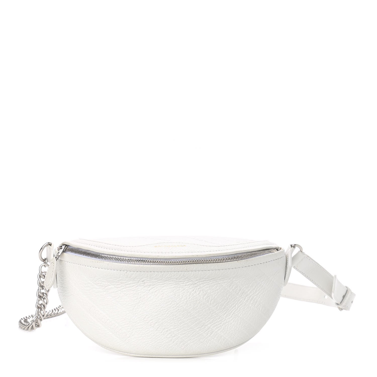 Balenciaga Shiny Goatskin Allover Logo Embossed XXS Souvenir Belt Bag White 1 of 18