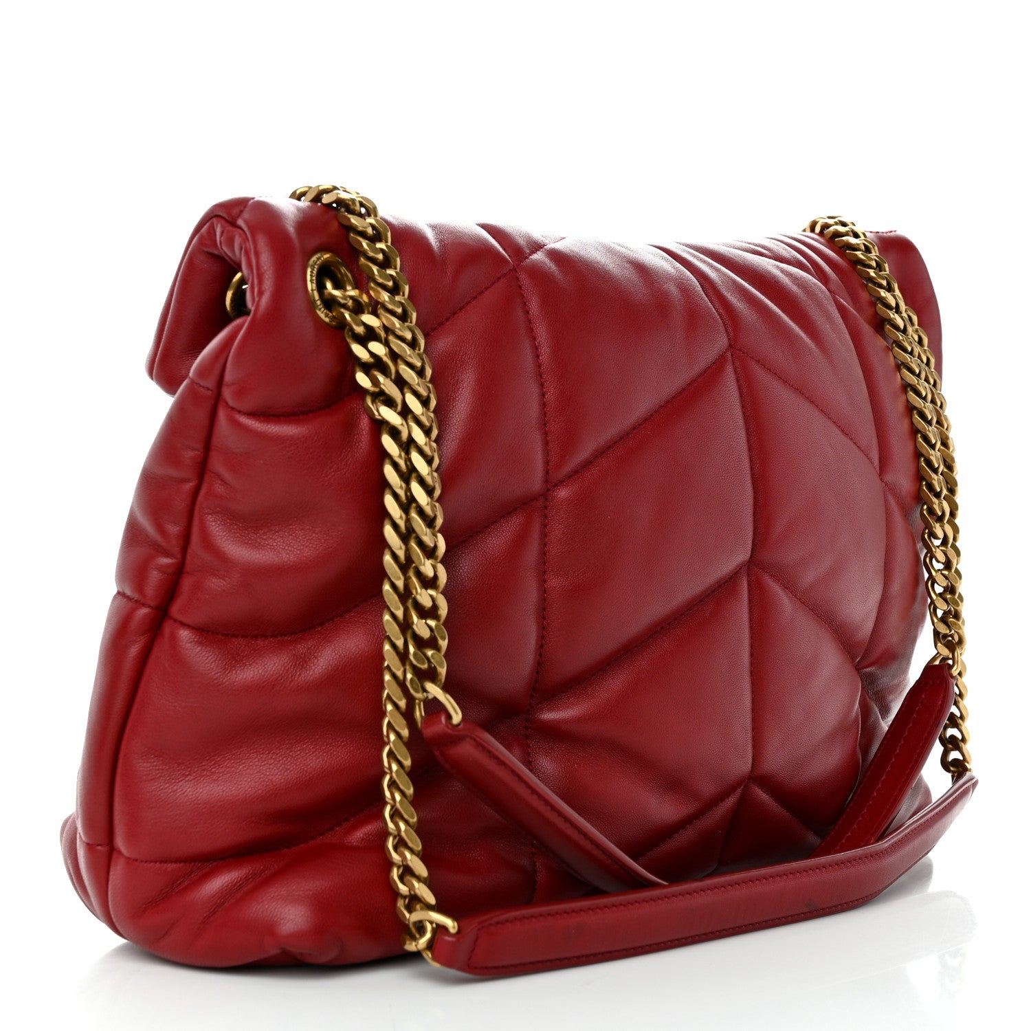 Saint Laurent Lambskin Quilted Medium Loulou Puffer Monogram Chain Satchel Opyum Red 3 of 12