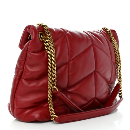 Saint Laurent Lambskin Quilted Medium Loulou Puffer Monogram Chain Satchel Opyum Red 3 of 12