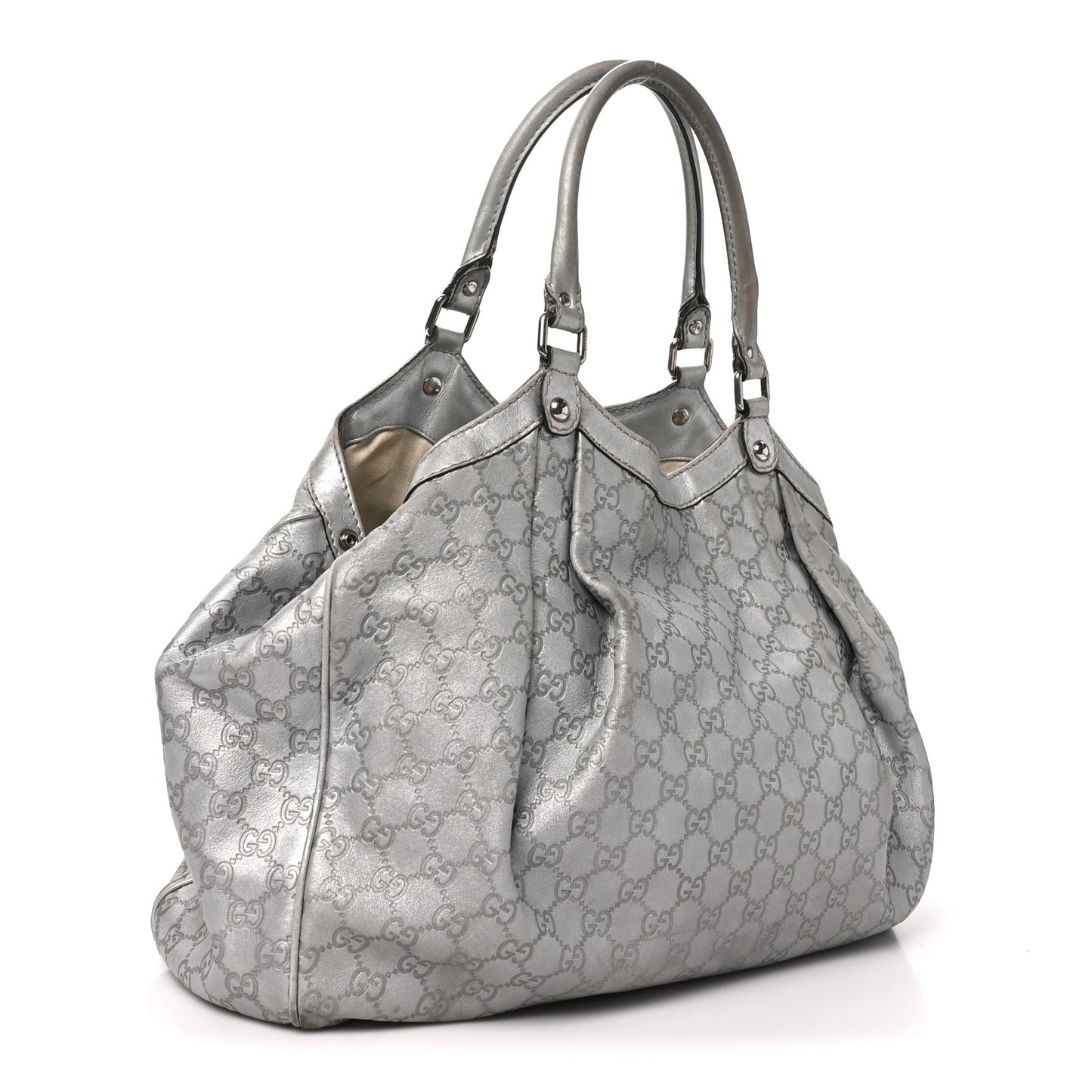 Guccissima Large Sukey Tote Silver