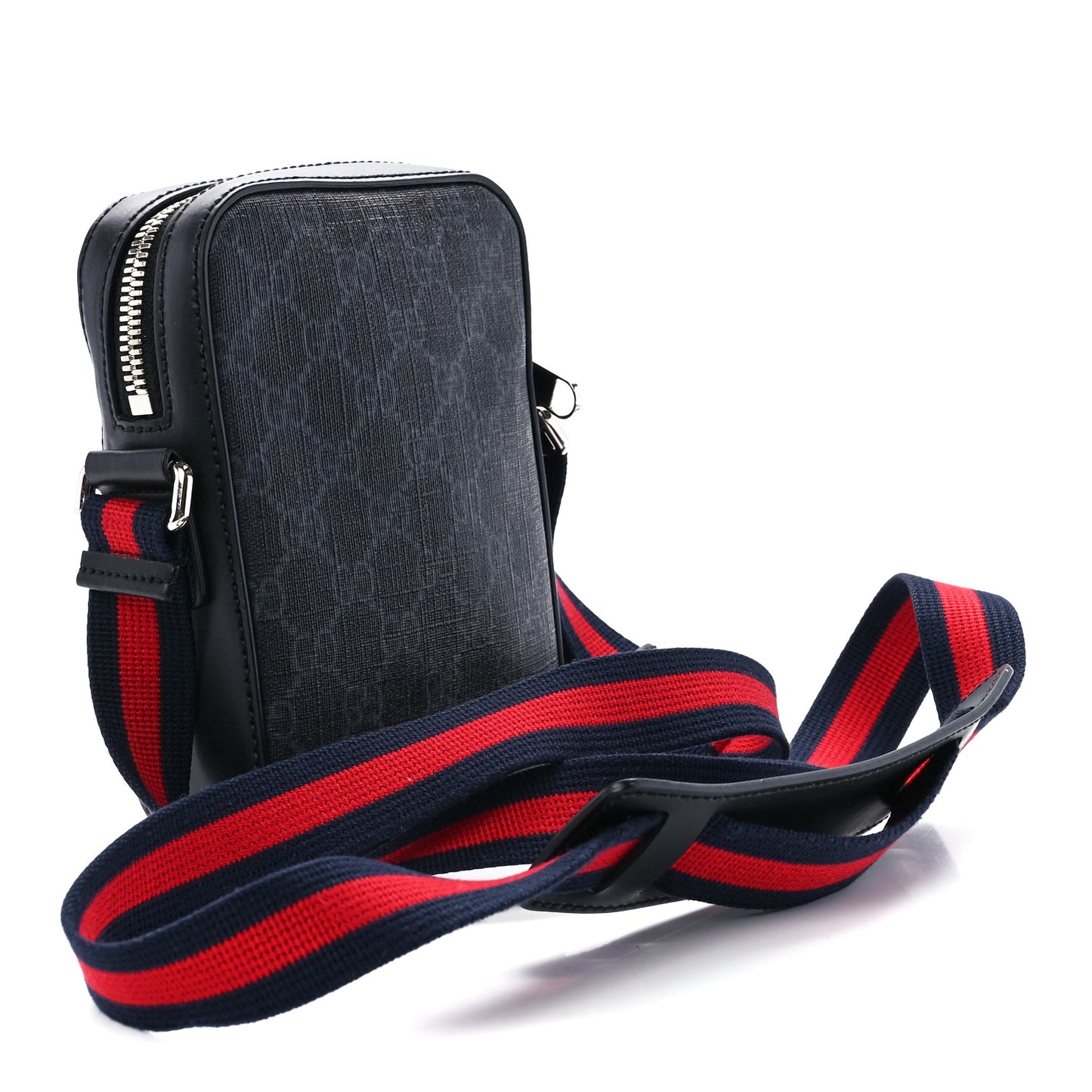 GG Supreme Monogram Appia Calfskin Web Small Camera Messenger Bag Black Grey