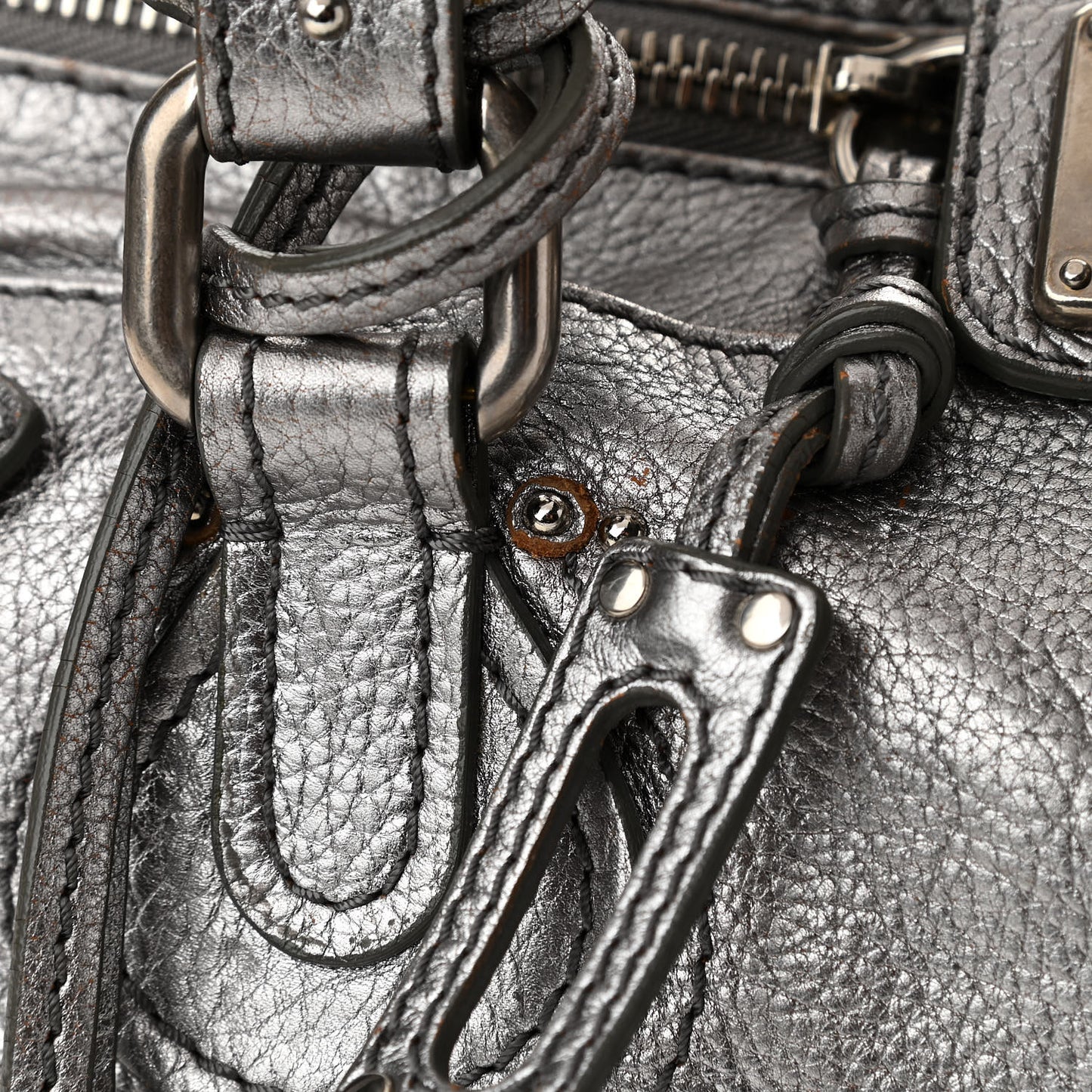 Metallic Calfskin Medium Paddington Satchel Silver