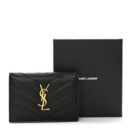 Saint Laurent Grain De Poudre Matelasse Chevron Monogram Flap Card Case Black 11 of 11