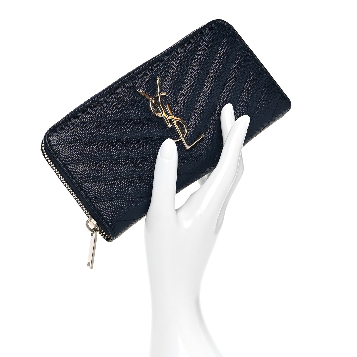 Grain De Poudre Matelasse Chevron Monogram Zip Around Wallet Deep Marine