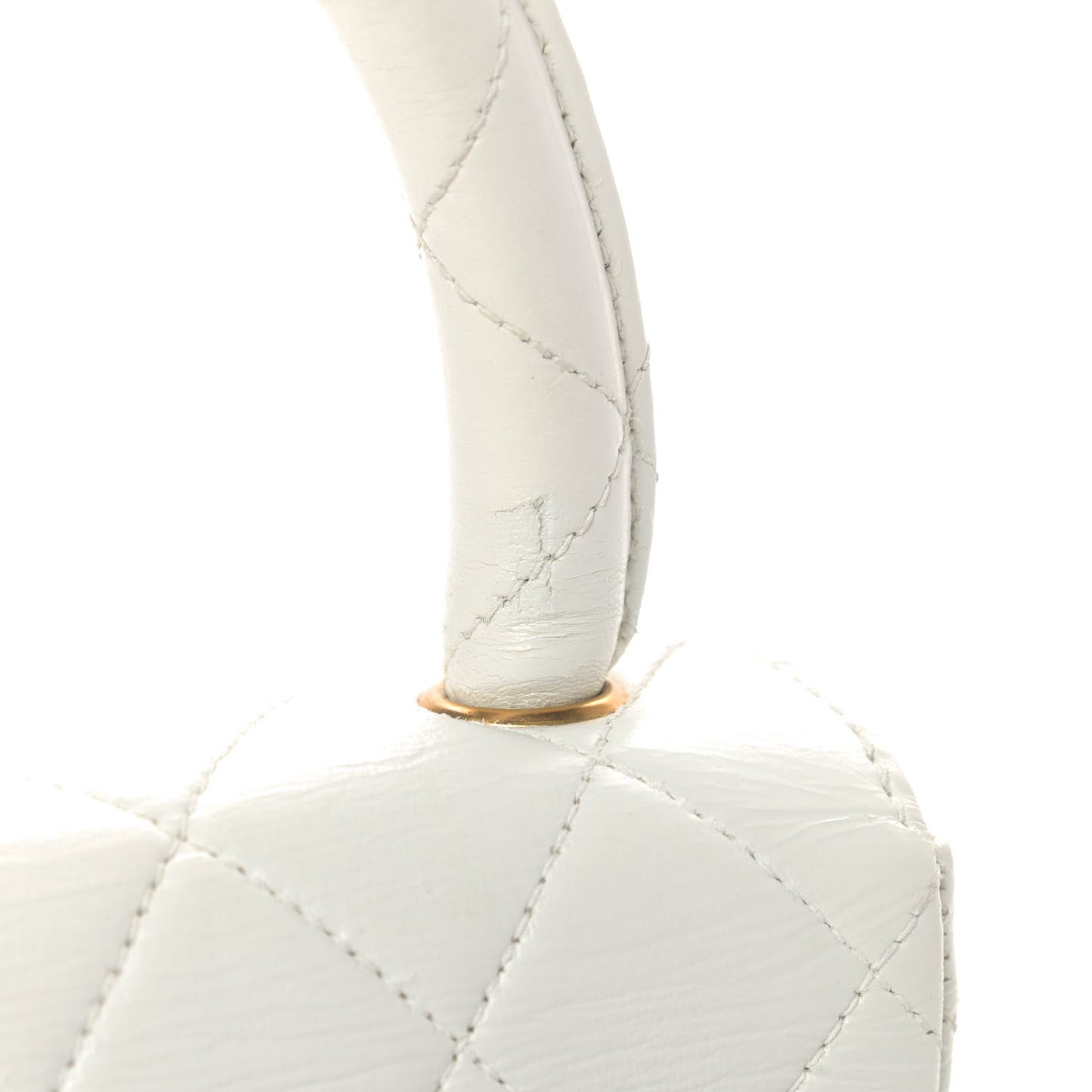 Lambskin Quilted Mini Top Handle Square Flap White