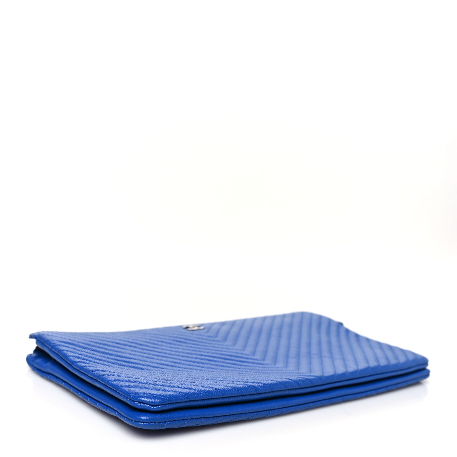 Chanel Caviar Chevron Quilted Small Zipped Pouch Blue 4 of 9