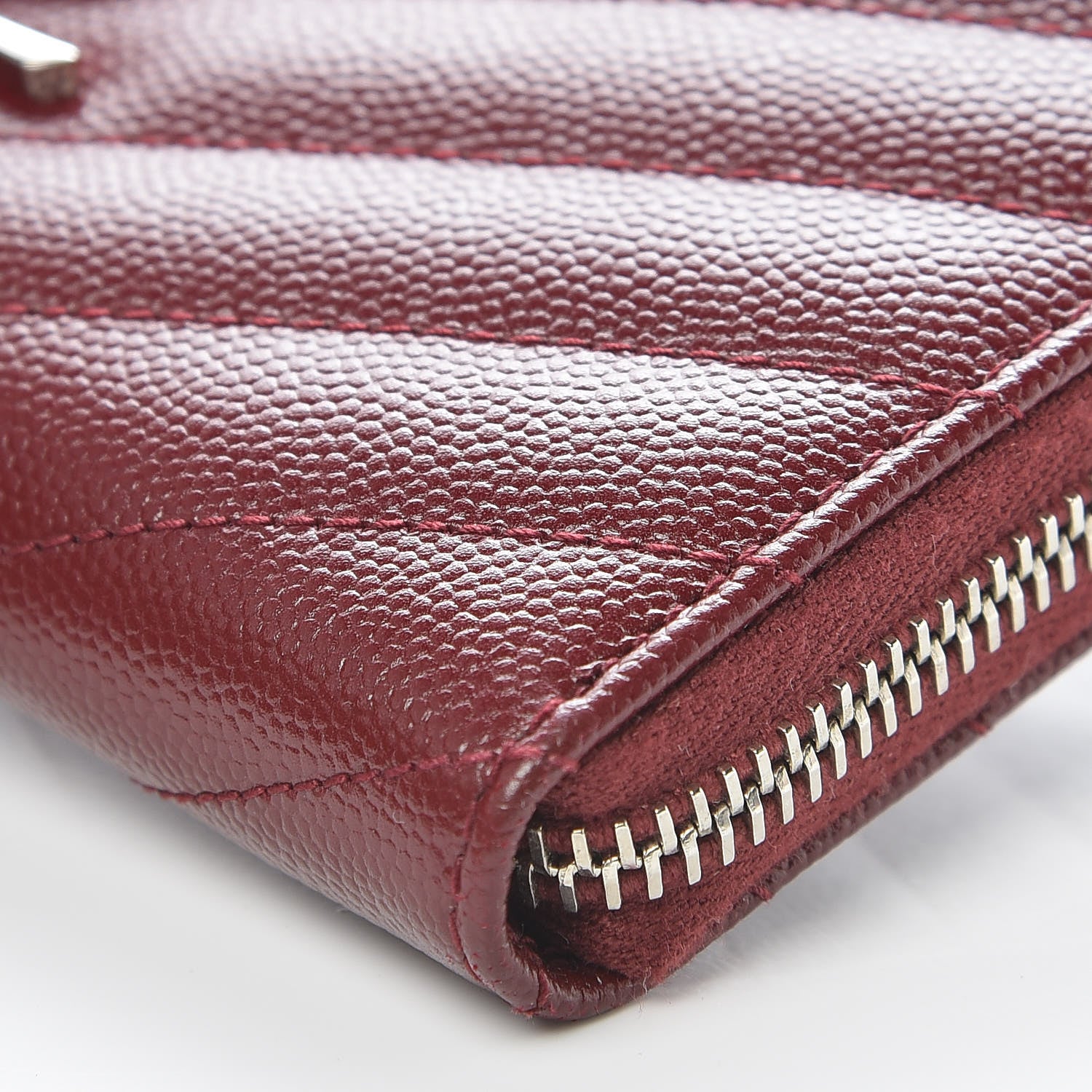 Saint Laurent Grain De Poudre Matelasse Chevron Monogram Zip Around Wallet Palissandre 6 of 8