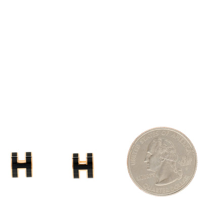 Hermes Gold Lacquered Mini Pop H Earrings Black 2 of 6