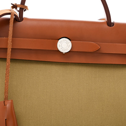 Hermes Military Toile Vache Hunter Herbag Zip Retourne 31 PM Poussiere Fauve 9 of 14