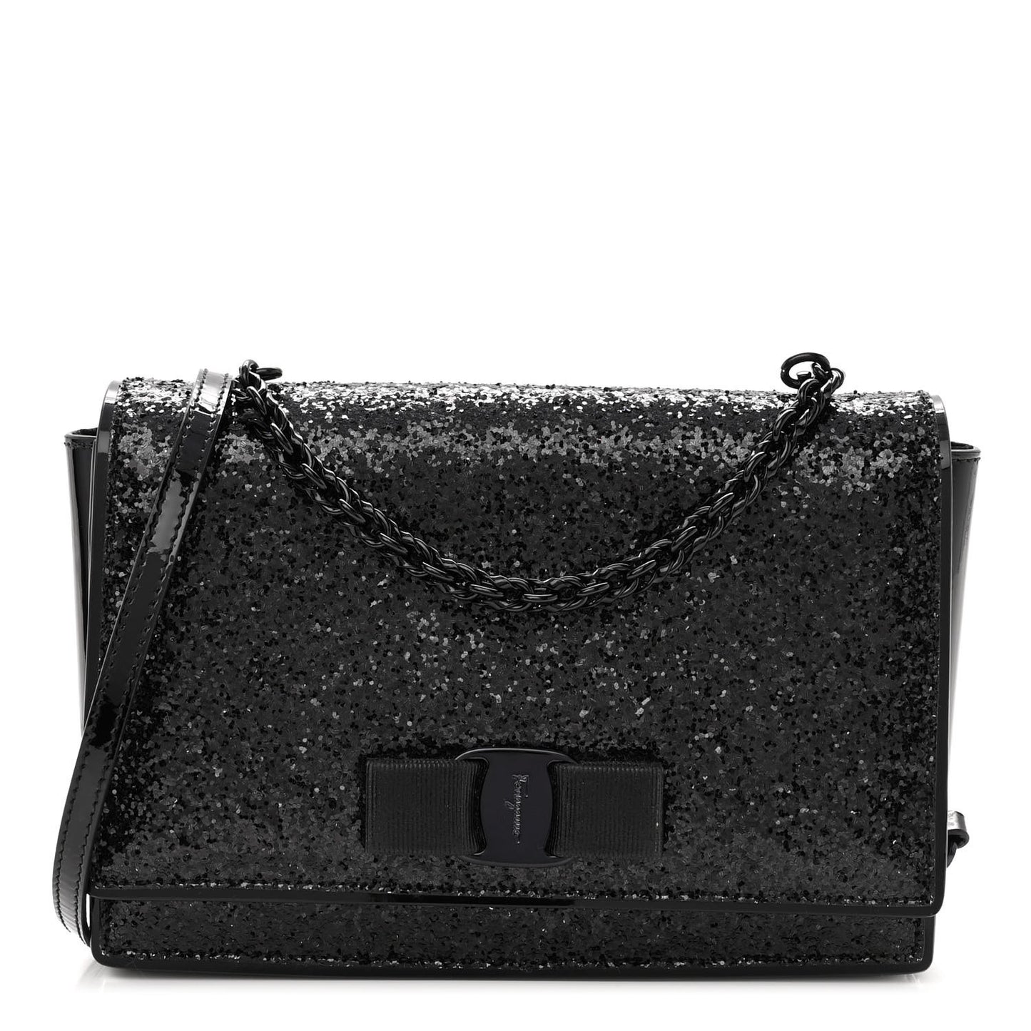 Calfskin Sequins Ginny Bow Crossbody Bag Black