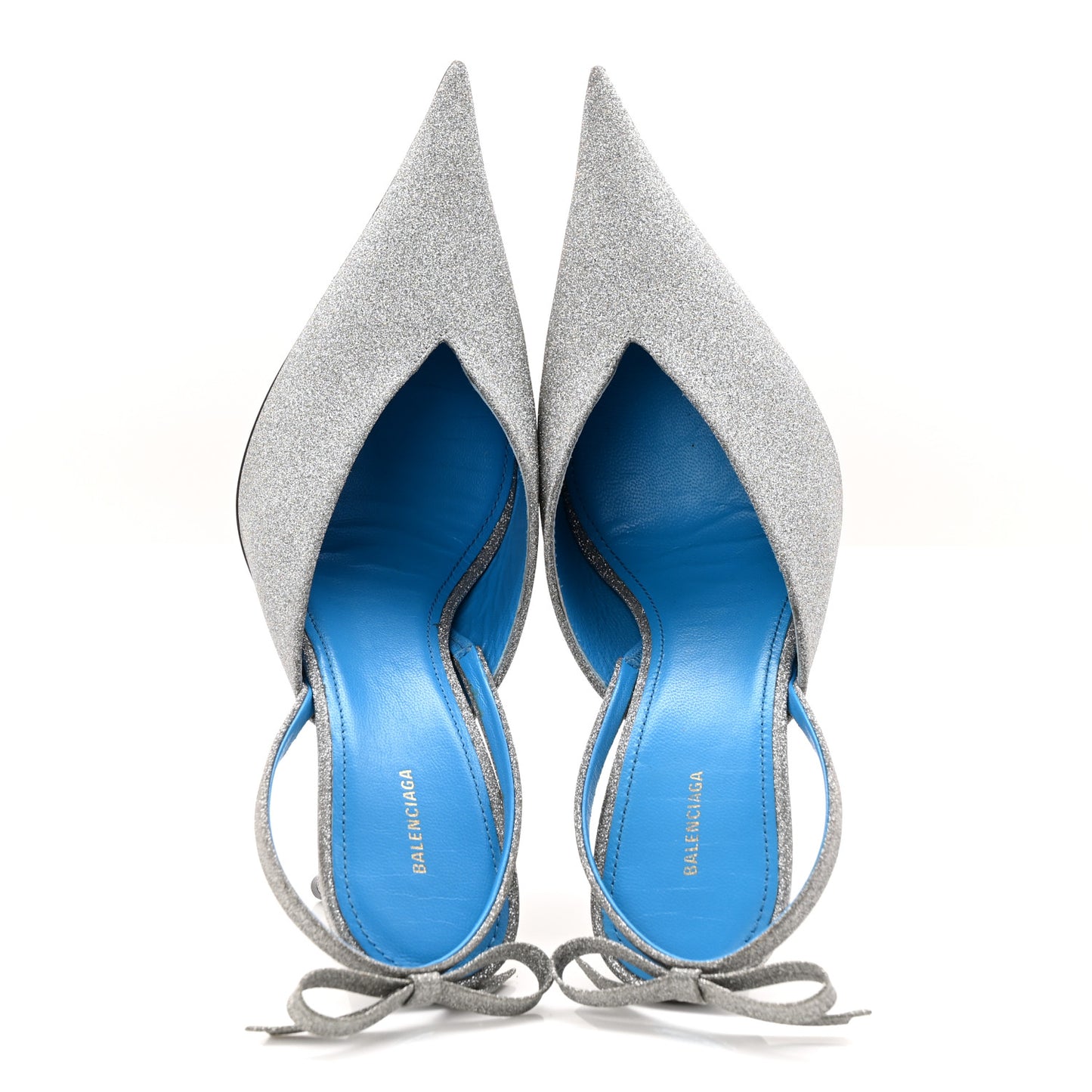 Glitter Toe Knife Slingback Mules 38 Silver Blue