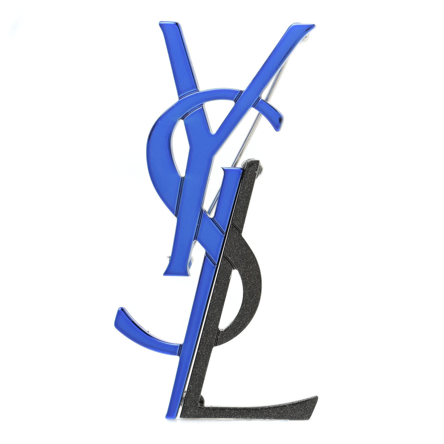 Metal Deconstructed Monogram Brooch Blue Black