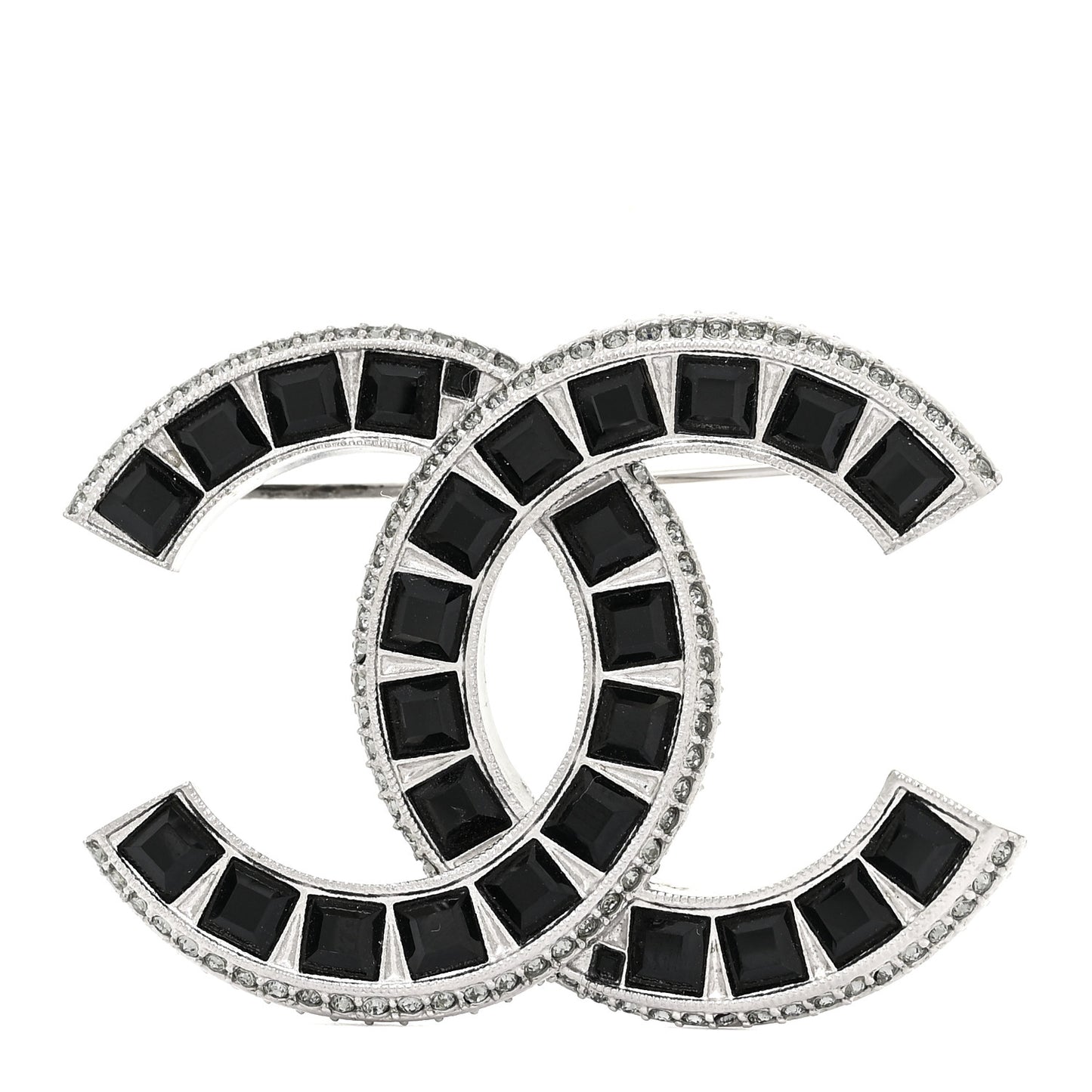 Baguette Crystal CC Brooch Silver Black