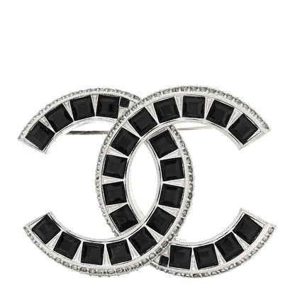 Chanel Baguette Crystal CC Brooch Silver Black 1 of 5