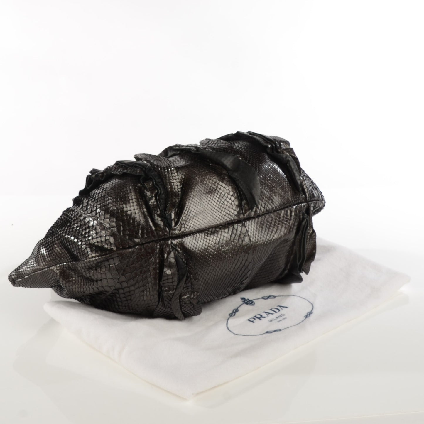 Metallic Python Ruffle Tote