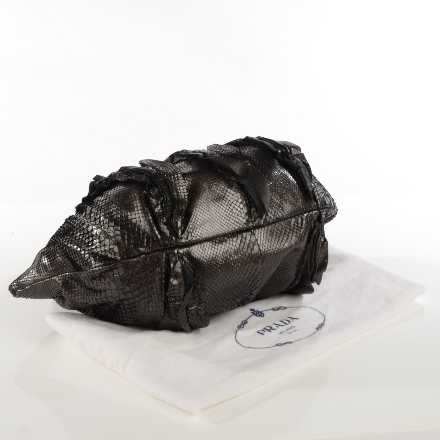 Prada Metallic Python Ruffle Tote 4 of 8