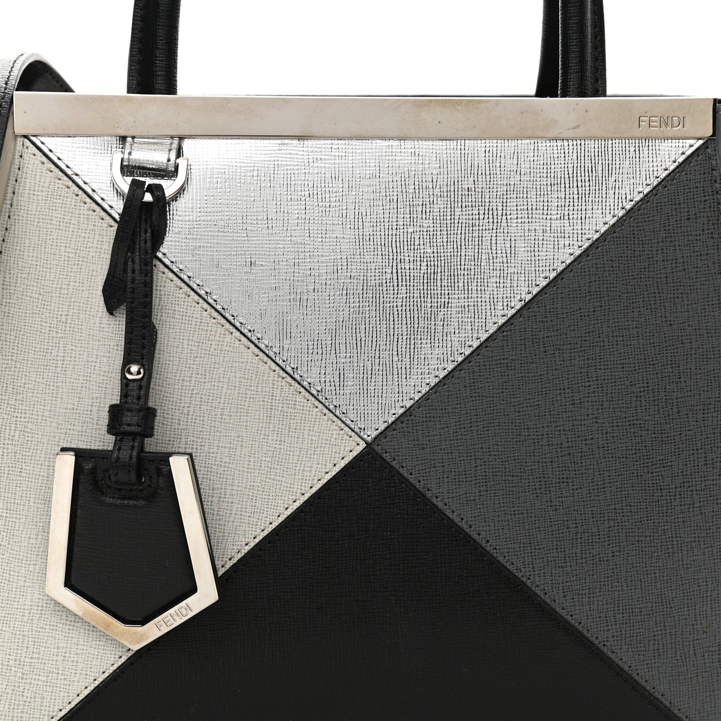 Vitello Elite Calfskin Colorblock Petite 2Jours Tote Black Multicolor White Argento
