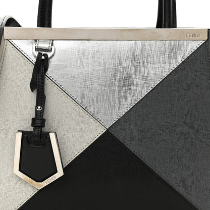 Fendi Vitello Elite Calfskin Colorblock Petite 2Jours Tote Black Multicolor White Argento 7 of 9