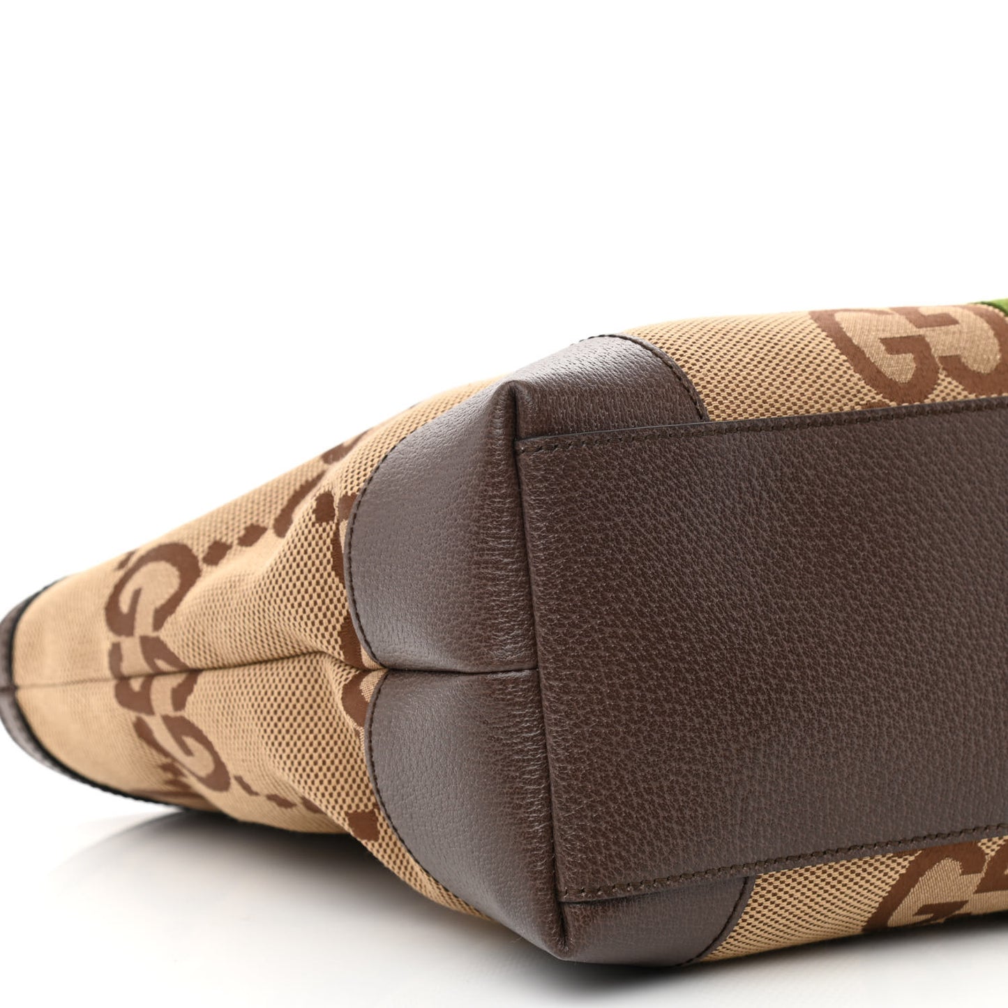 Monogram Jumbo GG Textured Dollar Calfskin Web Medium Ophidia Shopping Tote Camel Ebony