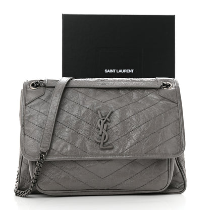 Saint Laurent Crinkled Calfskin Matelasse Monogram Large Niki Chain Satchel Fog 11 of 11