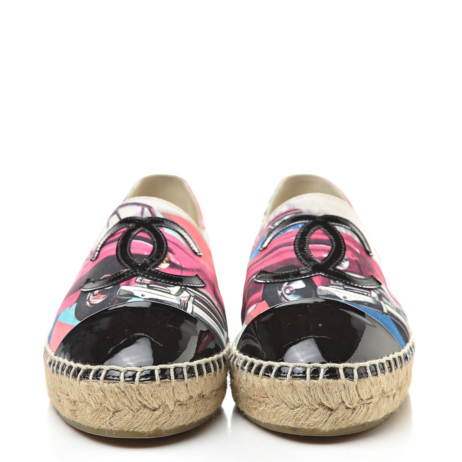 Chanel Fabric Patent CC Espadrilles 37 Multicolor Black 2 of 9