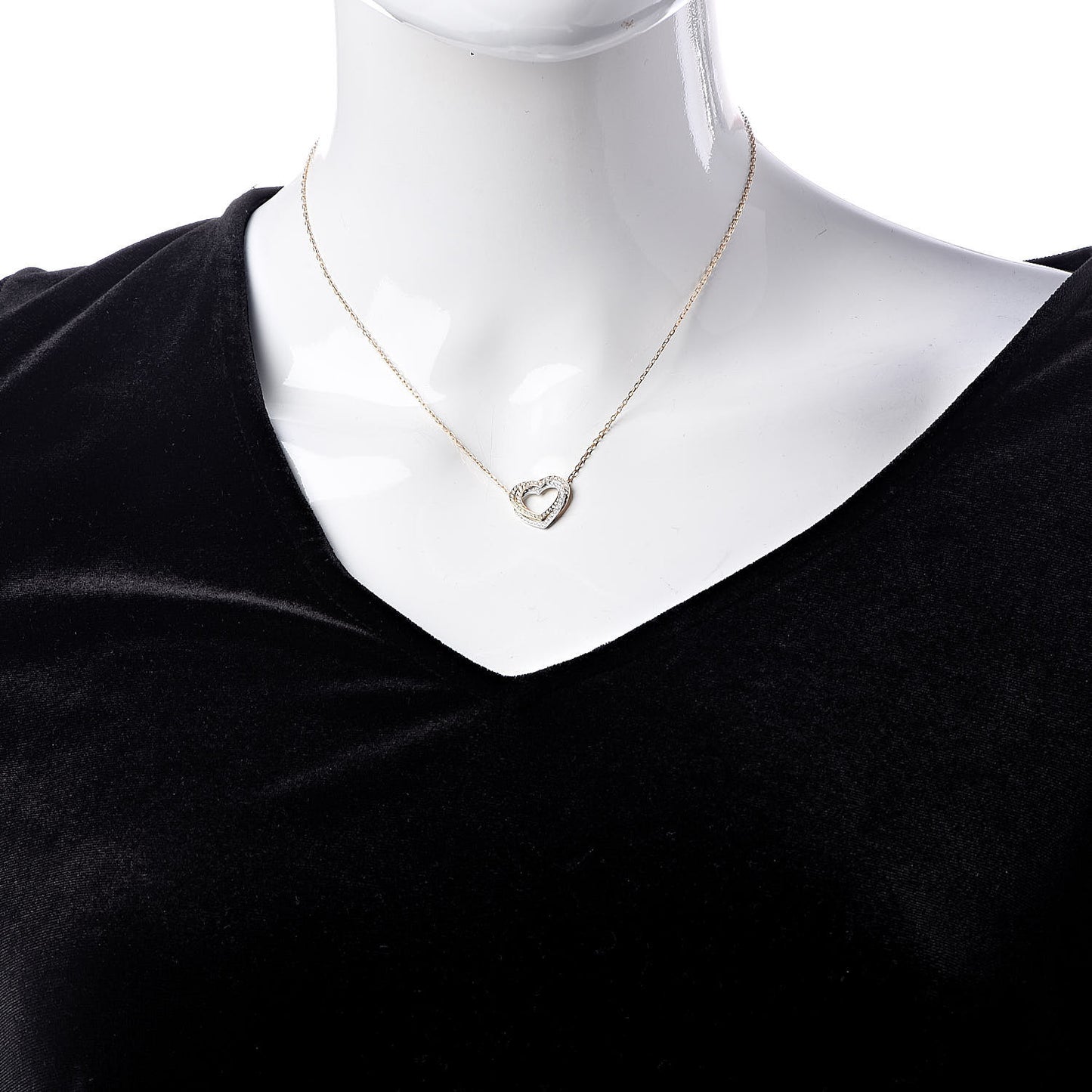 18K Pink Yellow White Gold Diamond Trinity Heart Paved Pendant Necklace