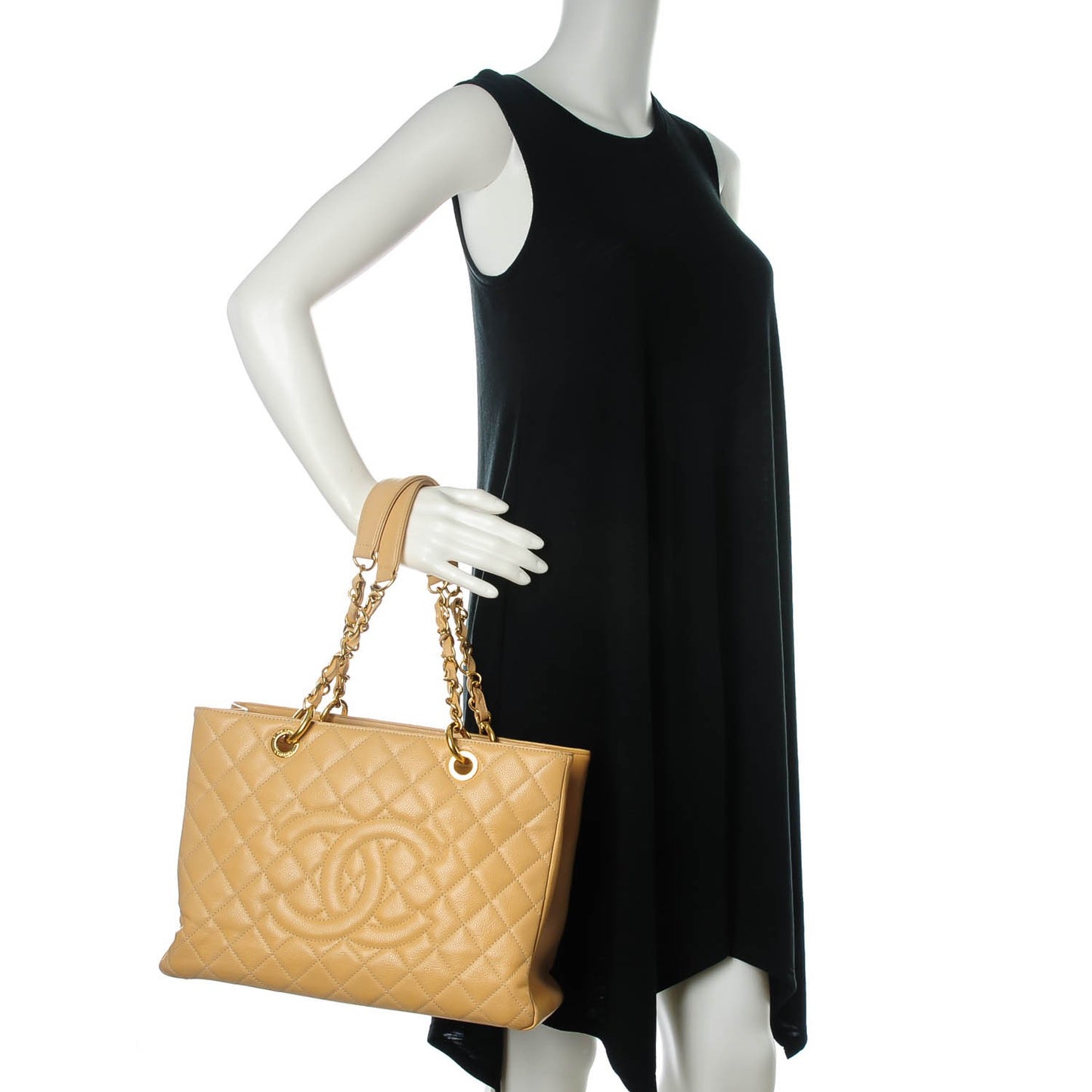Caviar Quilted Grand Shopping Tote GST Beige