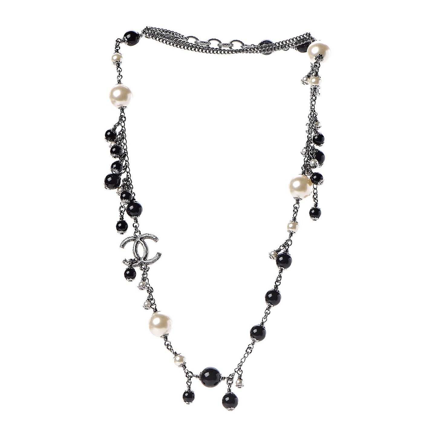 Pearl Bead CC Short Necklace Silver Black