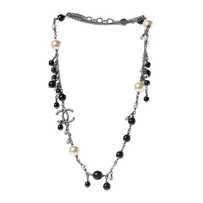 Chanel Pearl Bead CC Short Necklace Silver Black 3 of 9
