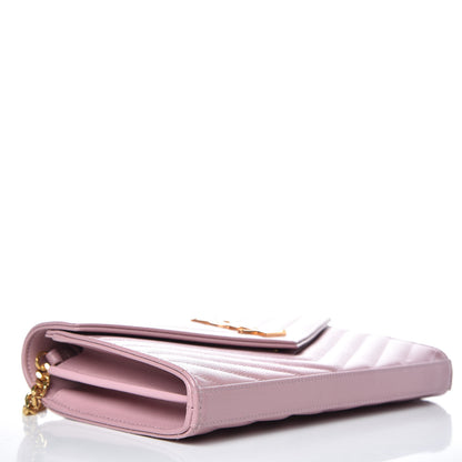 Saint Laurent Grain De Poudre Matelasse Chevron Monogram Chain Wallet Pink 4 of 8