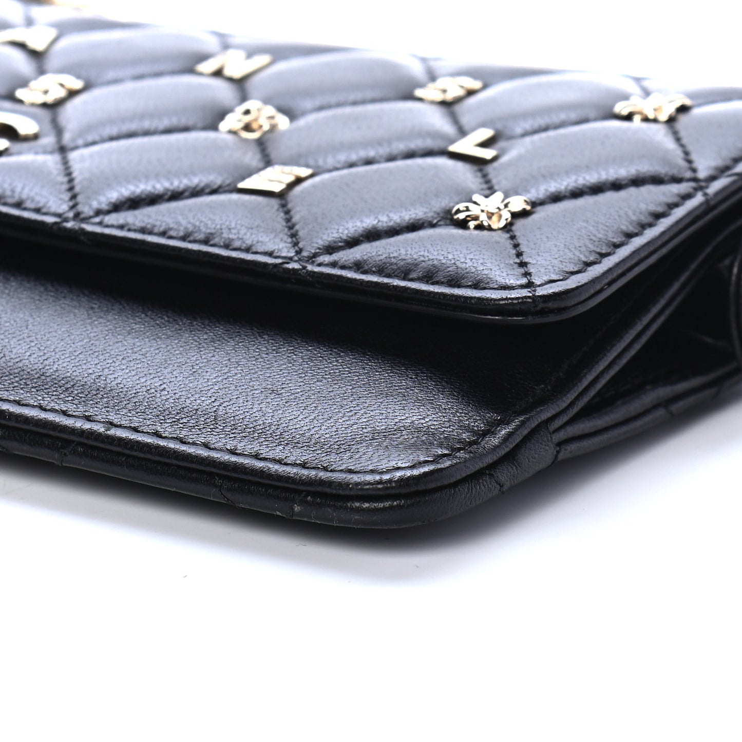 Lambskin Quilted All About Chanel Charm Wristlet Wallet Black