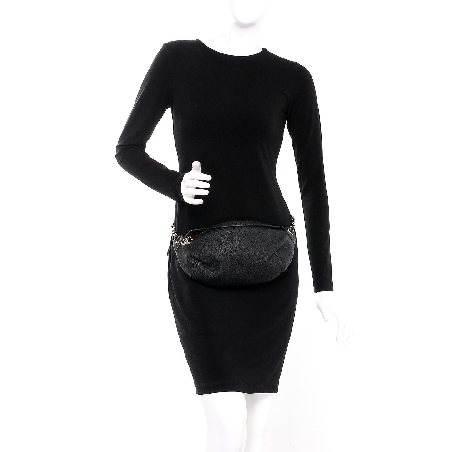 Caviar Quilted Zip and Carry Waist Bag Fanny Pack Black