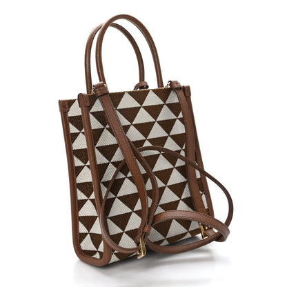 Prada Jacquard Saffiano Triangolo Symbole Embroidered Micro Tote Tobacco Talco 3 of 8