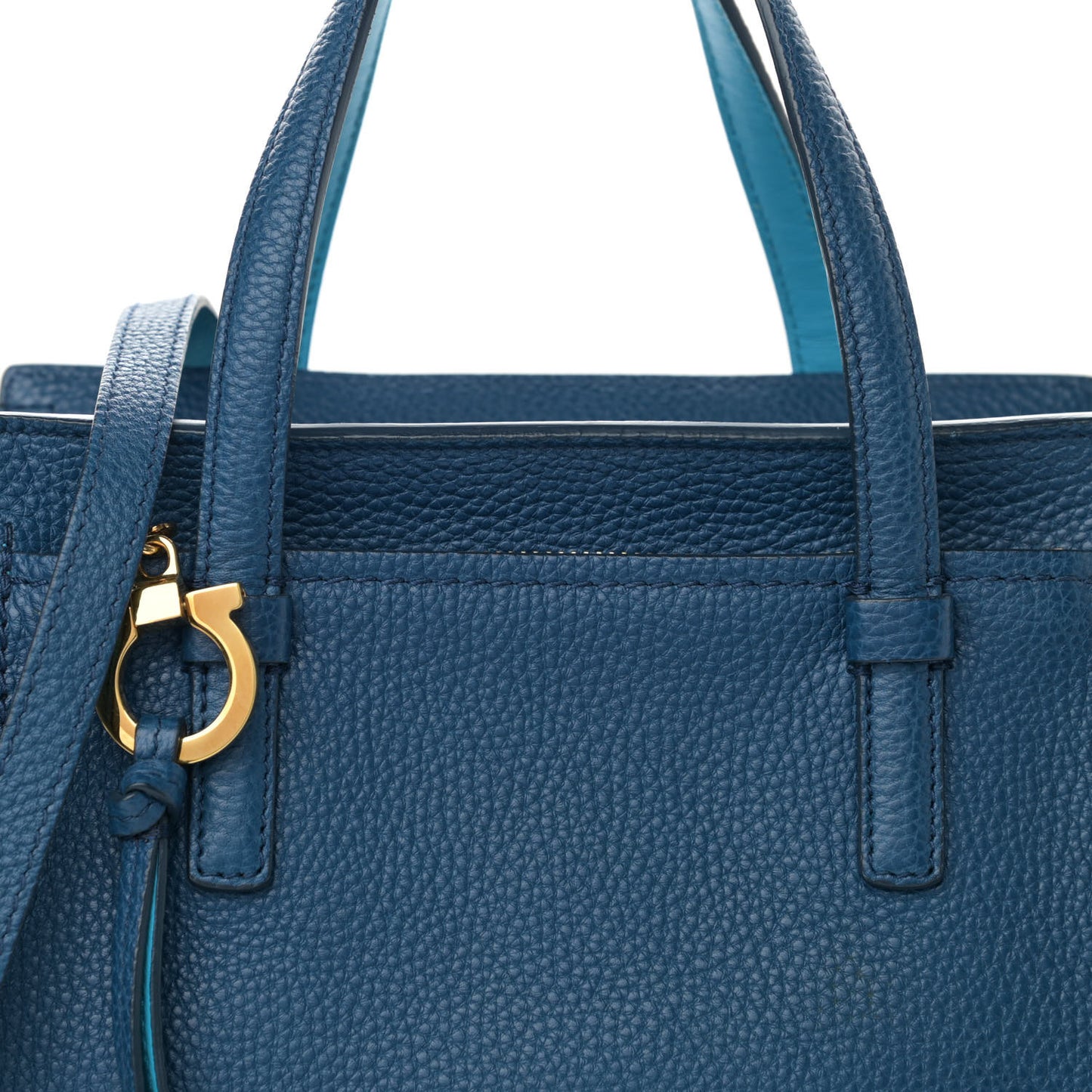 Hammered Calfskin Double Handle Small Amy Tote Blue