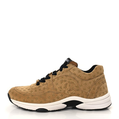 Chanel Nylon Suede Calfskin Printed CC Sneakers 39.5 Beige 1 of 8