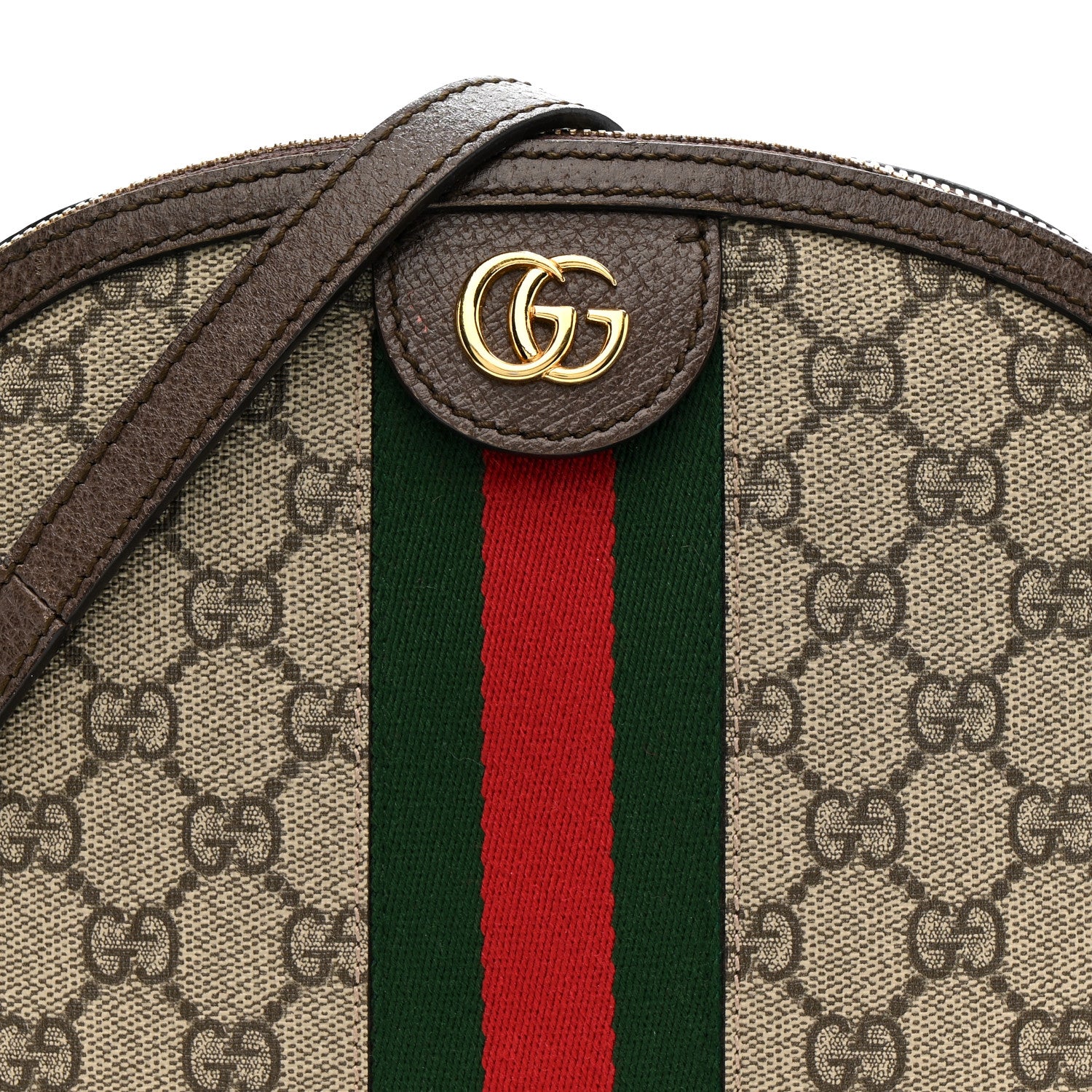 Gucci GG Supreme Monogram Textured Dollar Calfskin Web Small Ophidia Dome Shoulder Bag Beige Ebony New Acero 8 of 13