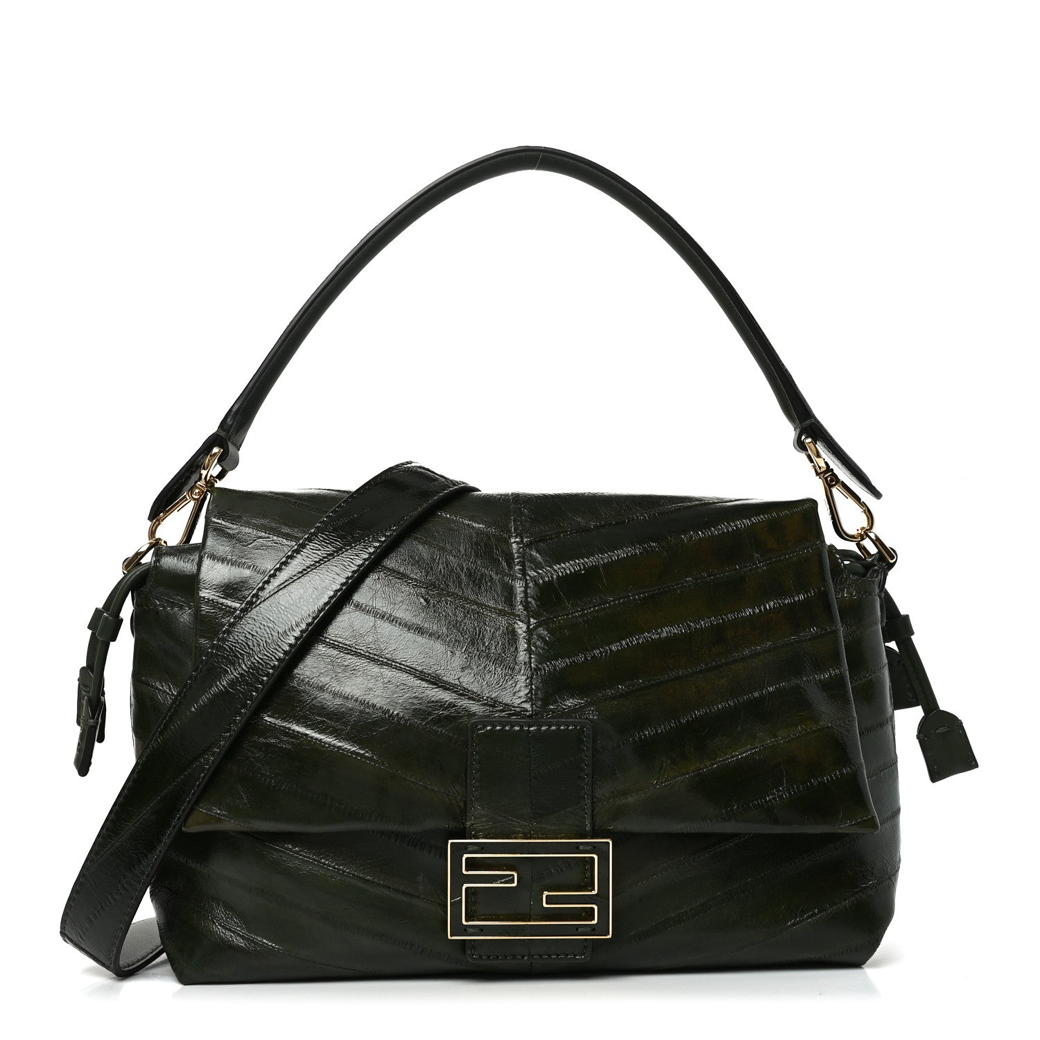 Fendi Hagfish Medium Chevron Quilted Mamma Baguette Forrest Green 1 of 10