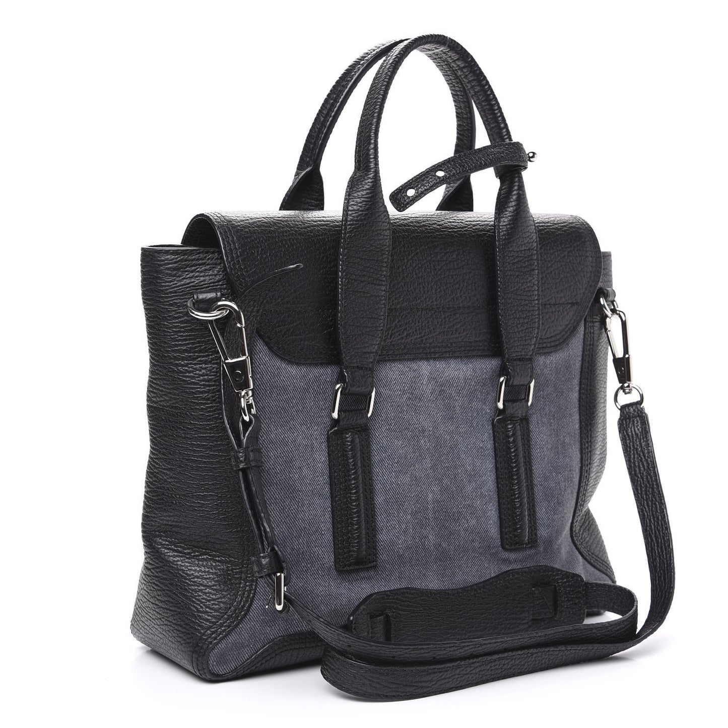 3.1 Textured Calfskin Denim Medium Pashli Satchel Black