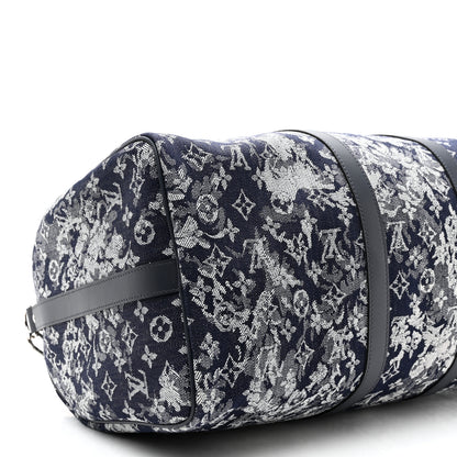 Louis Vuitton Monogram Tapestry Keepall Bandouliere 50 Bleu 8 of 11